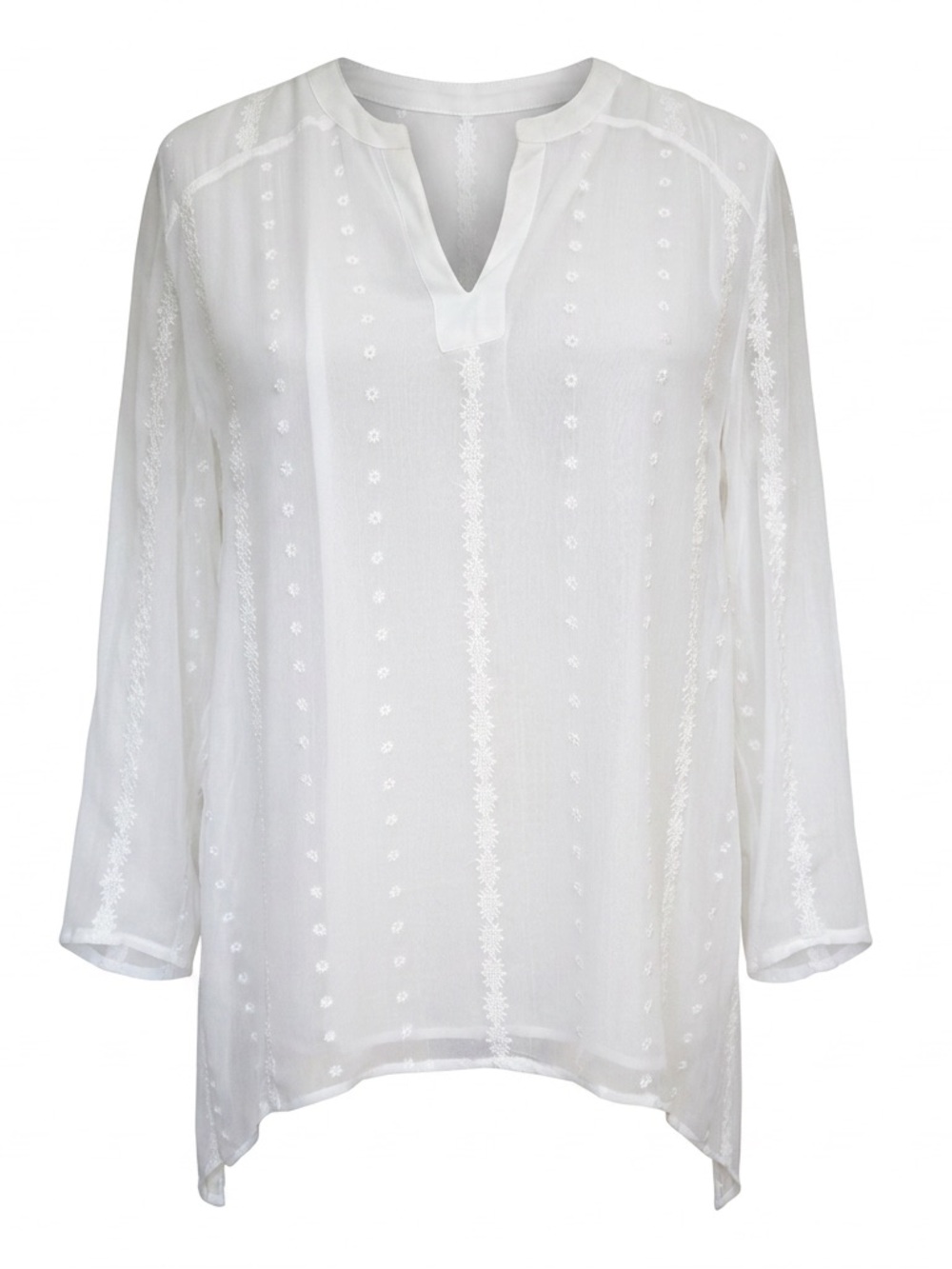 Chico's White Embroidered V-Neck Tunic Blouse #222